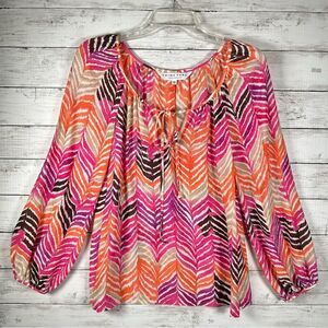 Trina Turk Los Angeles USA 100% Silk Peasant Blouse Artsy Boho Chic Size Small